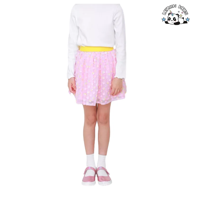 LEZONKIDS - Stylish Pink Sequin Skirt Ruffles Tulle Skirt Lining Cotton Children Toddler Girls Tutu Skirt